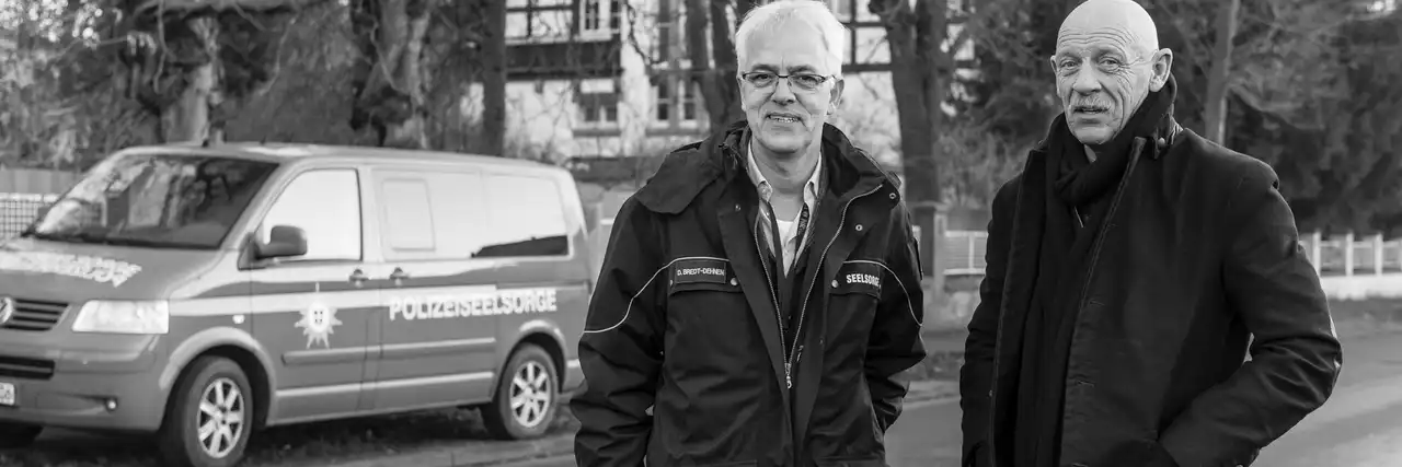 Joe Bausch, Schirmherr der Stiftung Polizeiseelsorge und der leitende Landespfarrer für Polizeiseelsorge,  Dietrich Bredt-Dehnen. Foto: Daniel Schmitt