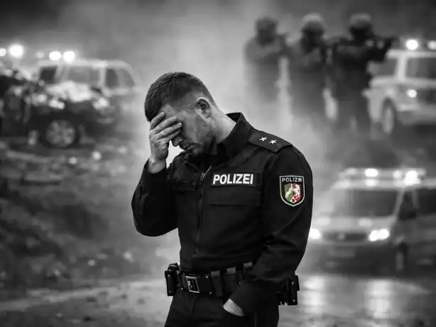 KI_Polizist mit Hintergründen verschiedener Einsätze